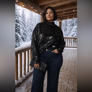 Cashmere Anthropologie NWT The Alani Mock-Neck Sweater Sequinned by Pilcro 2X.